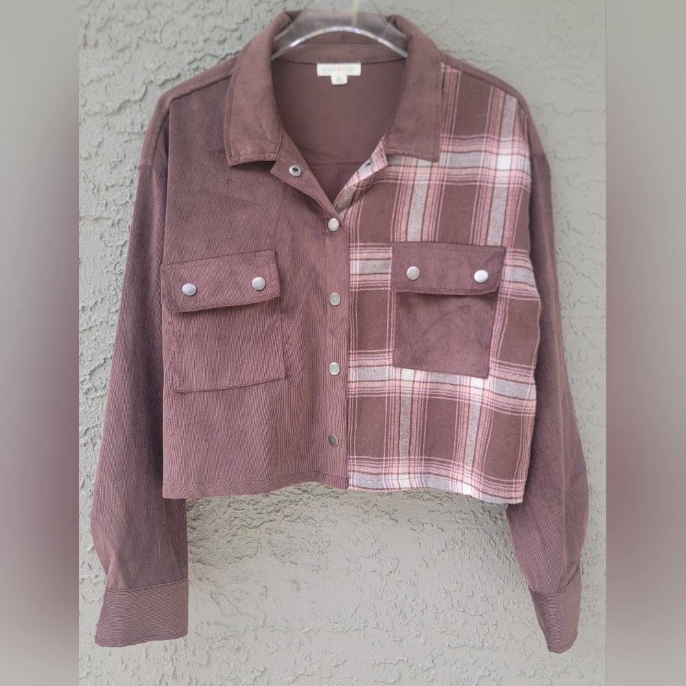 Ultra Flirt Western Plaid Cropped Snap Button Jacket Women’s XL (Juniors) brown - Picture 7 of 12